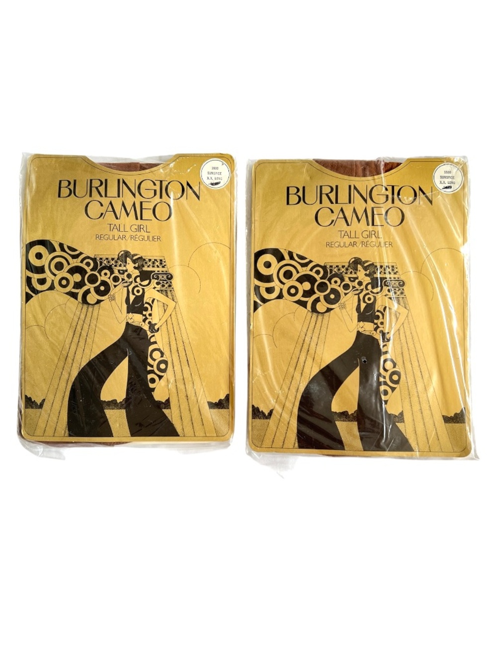 Lot of 2 Tall Girl lPantyhose Burlington Cameo Made Canada Size XX Long Sunspice
